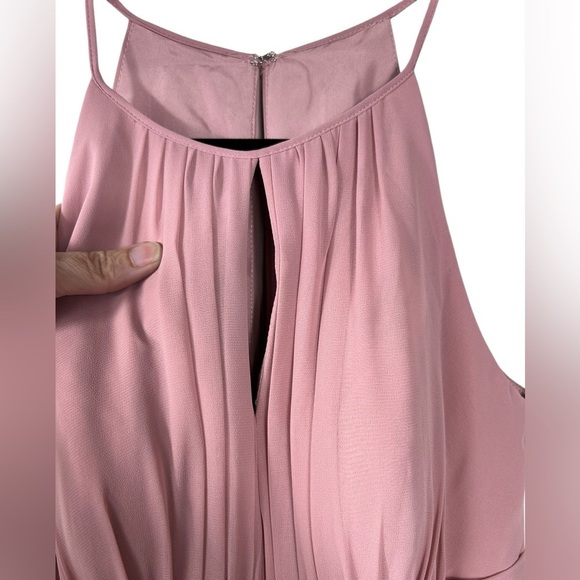 Azazie “Bonnie” chiffon A-line bridesmaid long dress, S halter neckline ruched - Picture 5 of 15